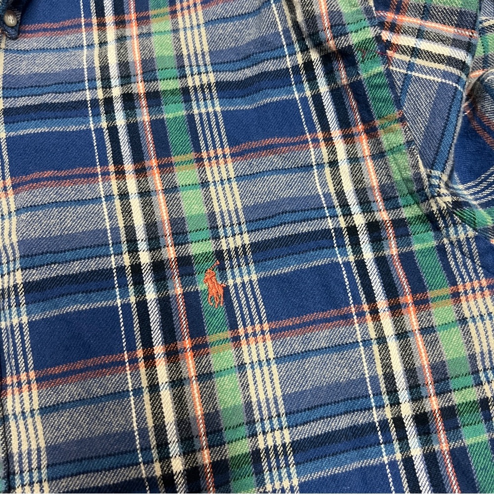 Ralph Lauren Flannel Shirt Men 3XLT Tall Blue Plaid Button Pony Thick Classic - Picture 5 of 9